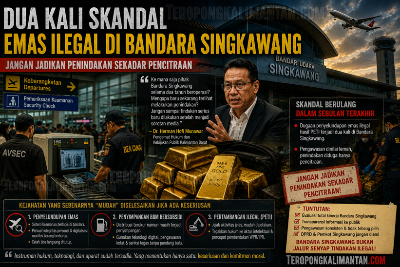 Pengamat Desak Pengusutan Tuntas Dugaan Penyelundupan Emas Ilegal di Bandara Singkawang, Minta Penindakan Tak Berhenti pada Seremonial