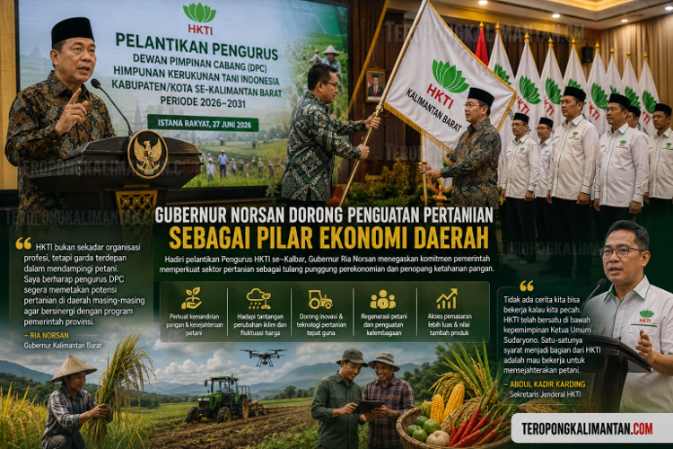 Hadiri Pelantikan Pengurus HKTI se-Kalbar, Gubernur Ria Norsan Ajak Perkuat Pertanian sebagai Penggerak Ekonomi Daerah