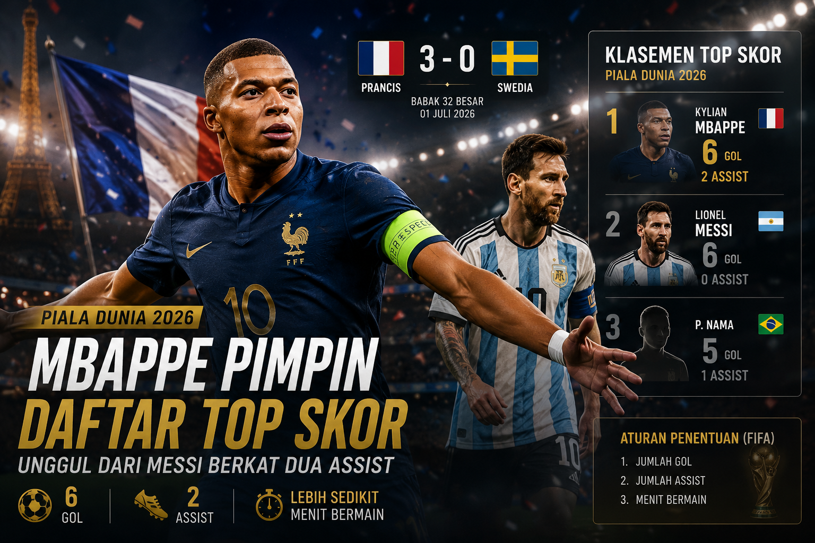 Mbappe Naik ke Puncak Perburuan Sepatu Emas, Messi Tergeser