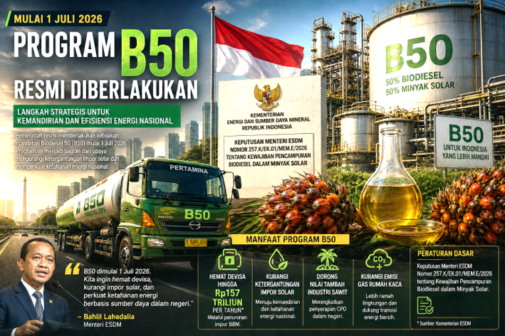 Resmi Berlaku 1 Juli 2026, Program B50 Dimulai: Pemerintah Bidik Kemandirian Energi dan Hentikan Impor Solar