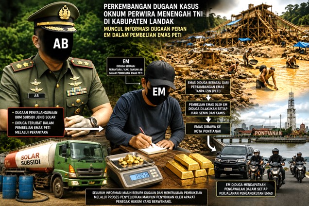 Perkembangan Dugaan Kasus Oknum Perwira Menengah TNI Berinisial AB di Kabupaten Landak, Muncul Informasi Dugaan Peran EM dalam Pembelian Emas PETI.