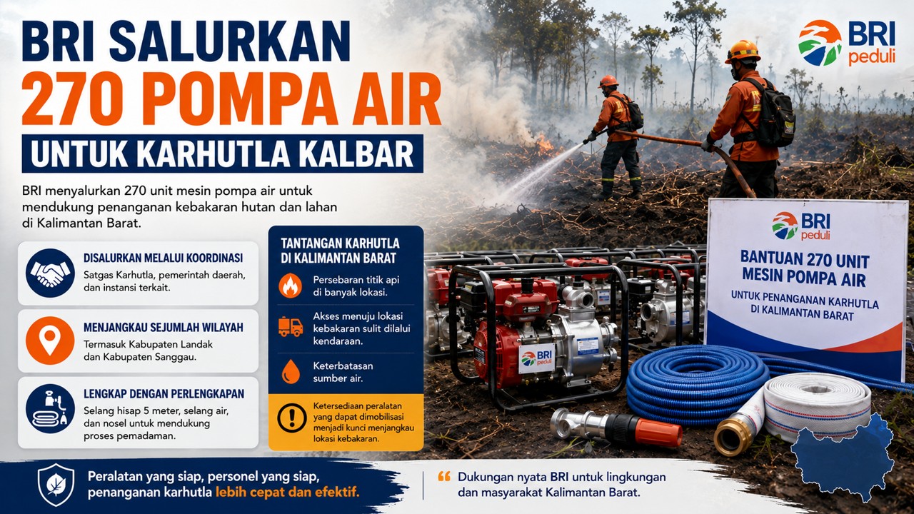 BRI Salurkan 270 Pompa Air untuk Karhutla Kalbar, Tantangan di Lapangan Belum Usai
