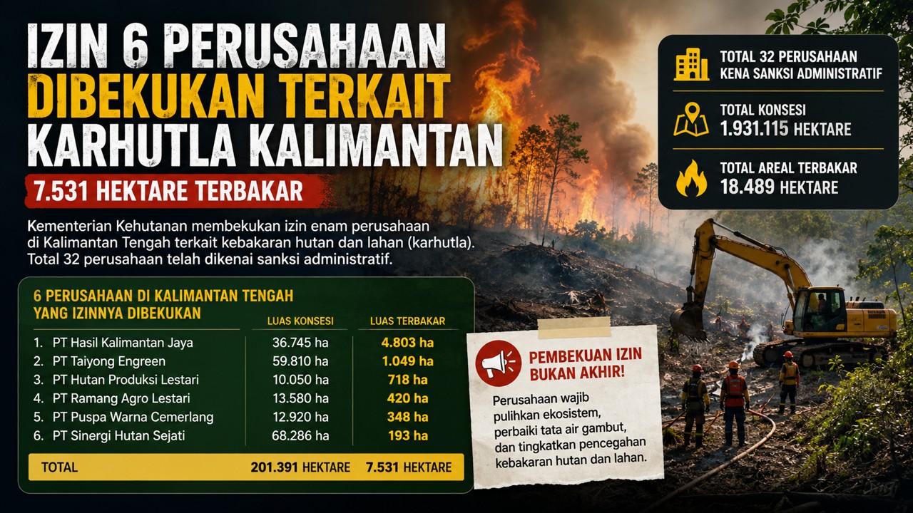 Izin 6 Perusahaan Dibekukan Terkait Karhutla Kalimantan, 7.531 Hektare Terbakar