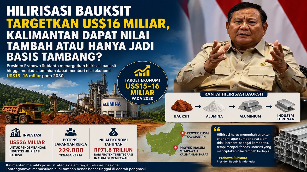 Hilirisasi Bauksit Targetkan US$16 Miliar, Kalimantan Dapat Nilai Tambah atau Hanya Jadi Basis Tambang?