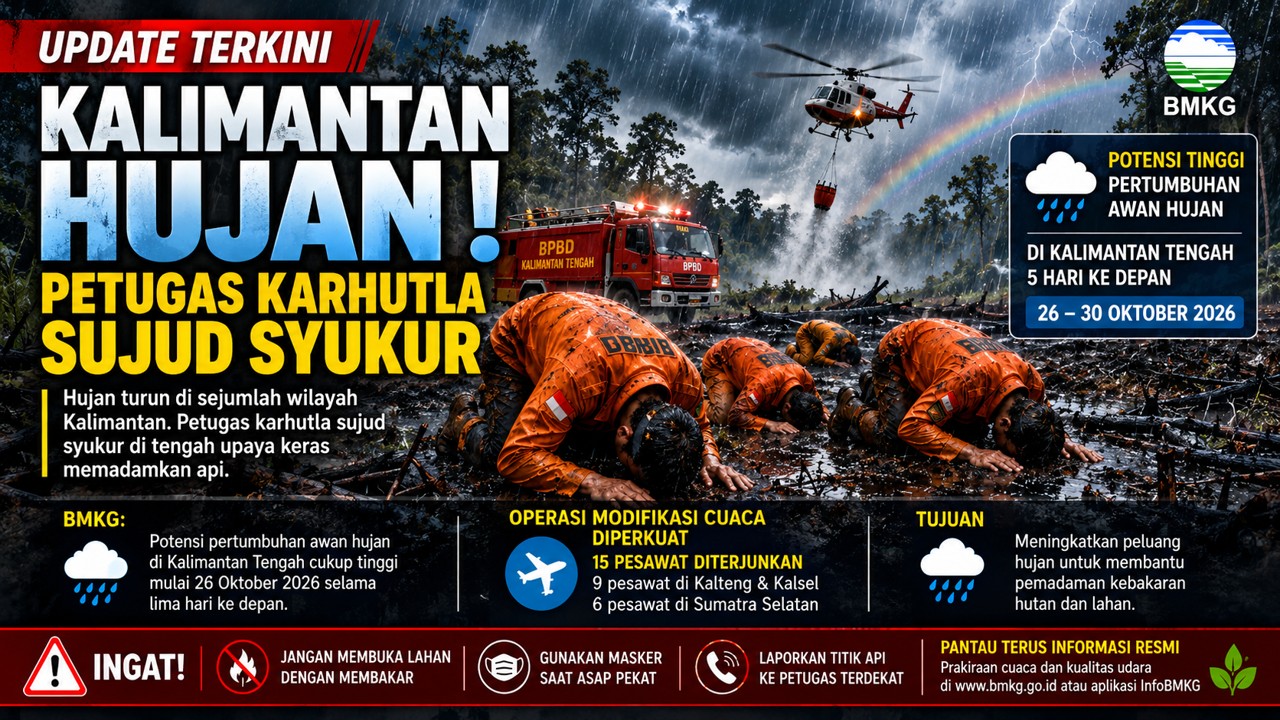 Kalimantan Diguyur Hujan, Petugas Karhutla Sujud Syukur Setelah Berbulan-bulan Berjuang
