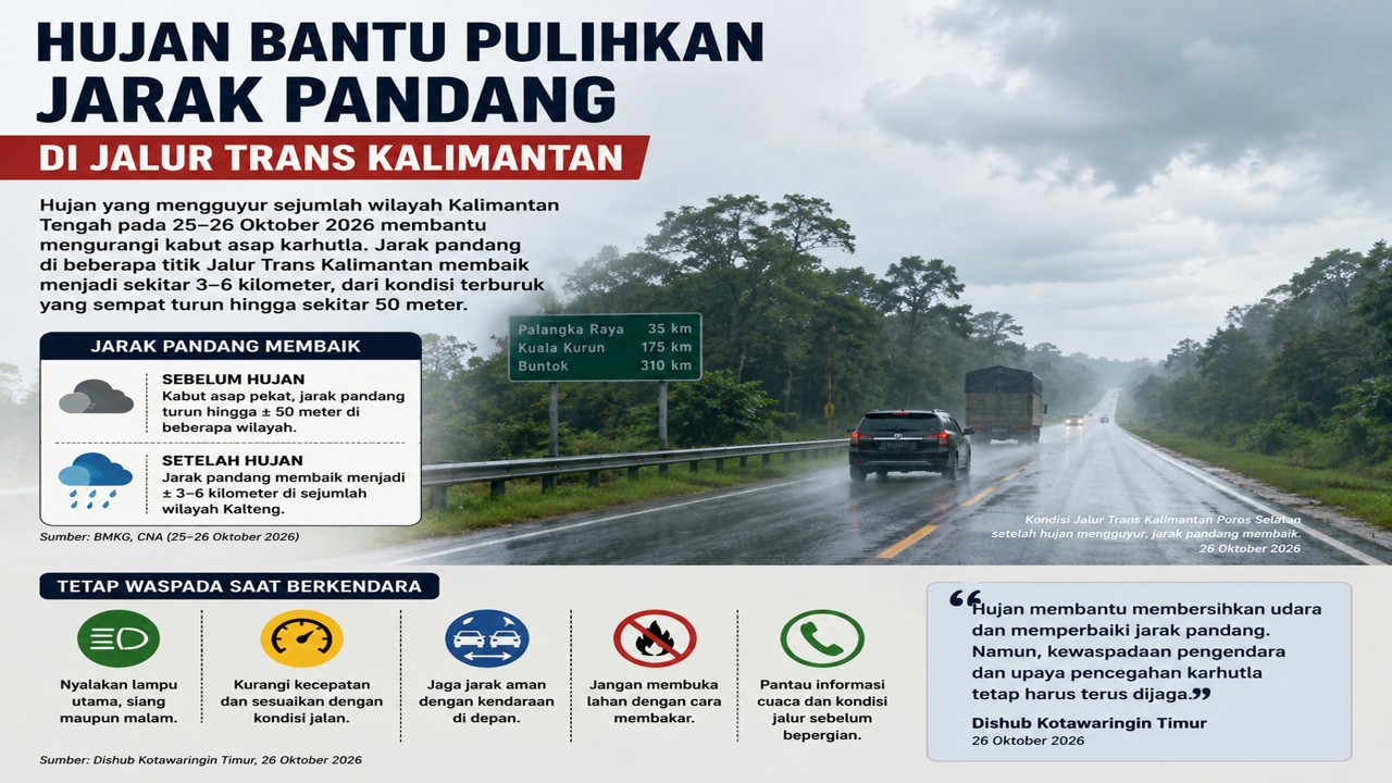 Hujan Bantu Pulihkan Jarak Pandang di Jalur Trans Kalimantan, Angka Kecelakaan Menurun?