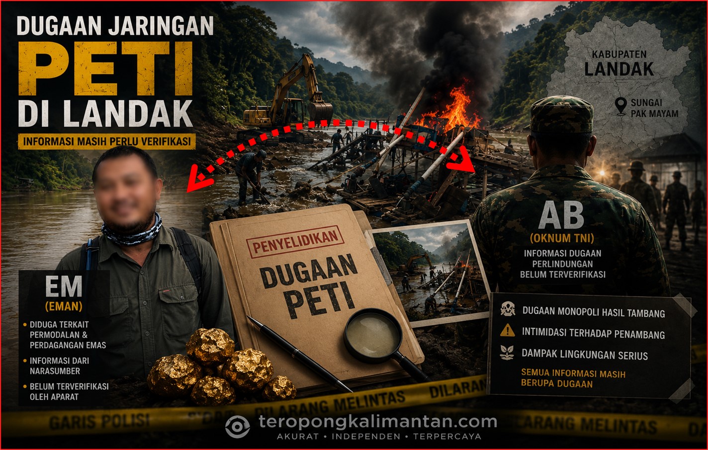 Inisial EM Mencuat dalam Dugaan Jaringan PETI di Landak, Aparat Didorong Telusuri Informasi yang Berkembang