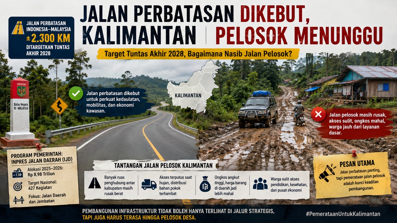 Jalan Perbatasan Kalimantan Dikebut, Bagaimana Nasib Jalan Pelosok?